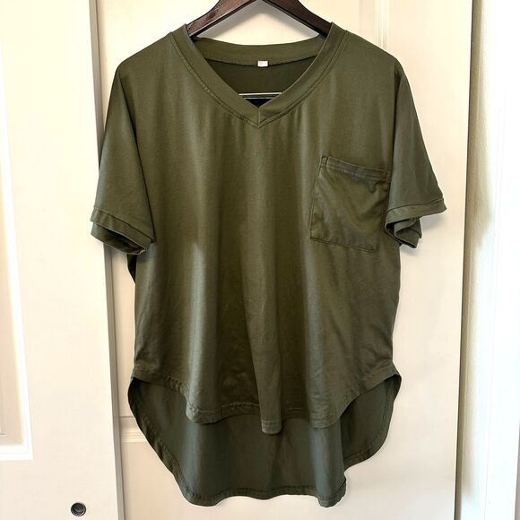 Women's Top Short Sleeves Tshirt Olive Green Tee Shirt Blouse Size OXL - Picture 2 of 8